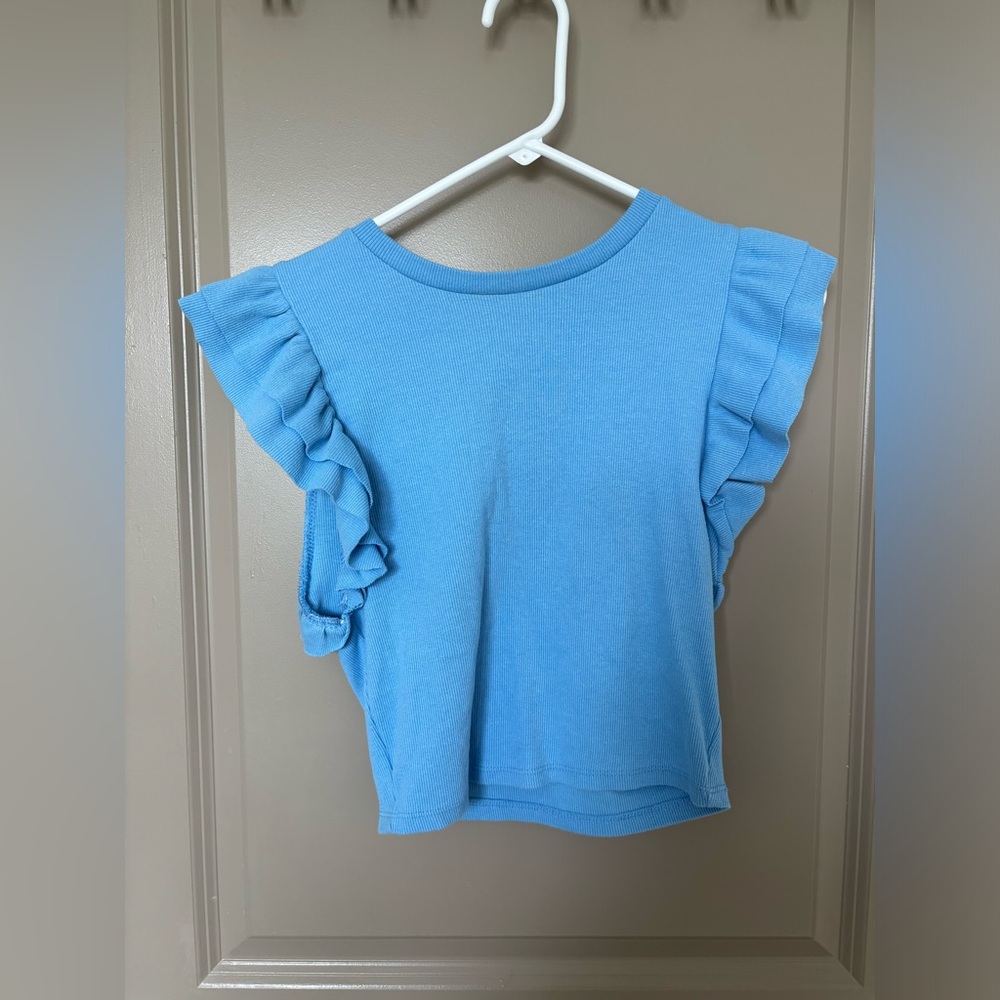 Zara Blue Flutter Sleeve Top